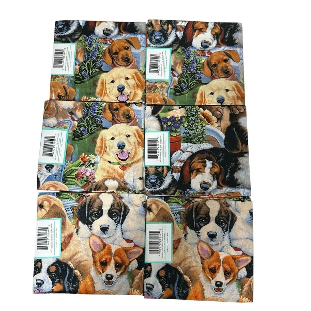 Baby Puppies Puppy Dog Print 100% Cotton Fat Quarter Quilting‎ Fabric Lot of 6